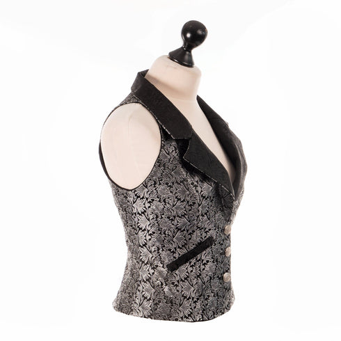 SiaLinda: Sandrine Damen Weste - Jacke, Brokat, silber schwarz, sexy - SiaLinda.com